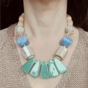 Bold Resin and Wood Bead Statement Necklace - Hand Strung
